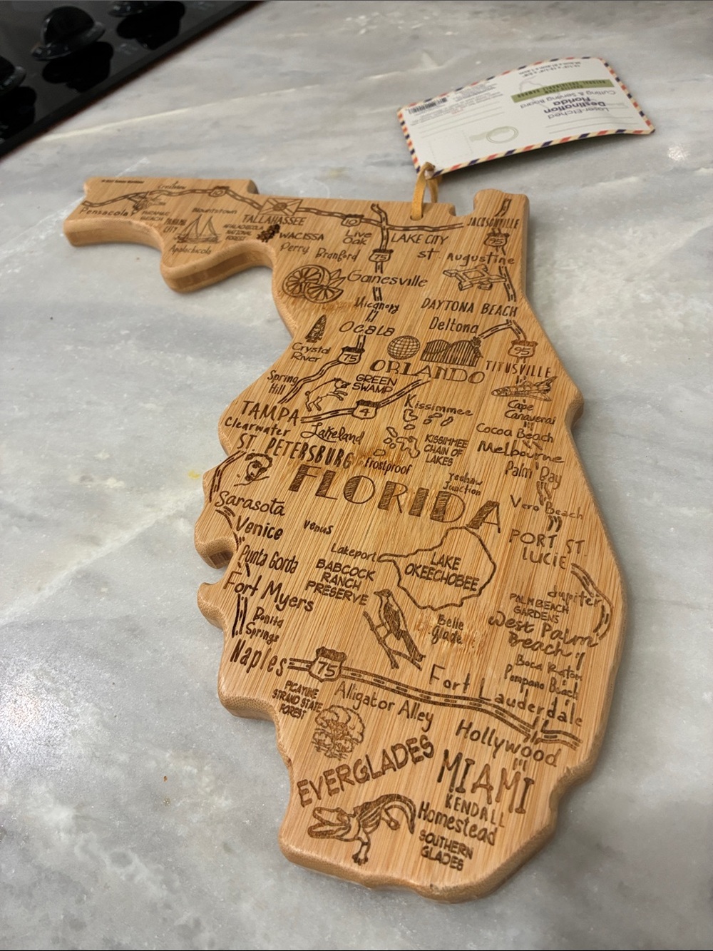 Florida State-Shaped Bamboo Serving Board - Natural